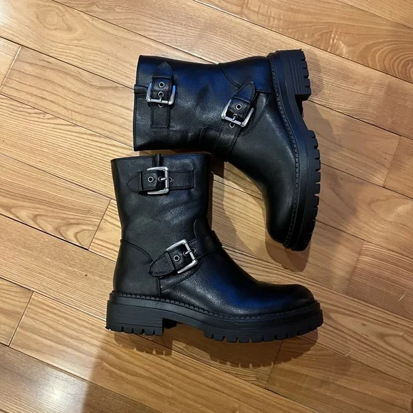 Arizona Jean Co “Tilpa” Women’s Stacked Heel Vegan Leather Moto Combat Boots - Picture 1 of 7